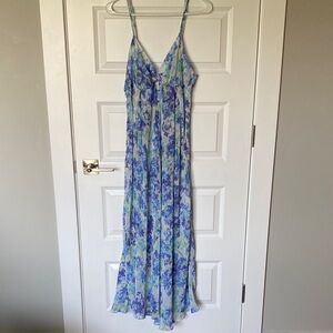 Oscar de la Renta Pink Label Blue and Green Floral Maxi Dress